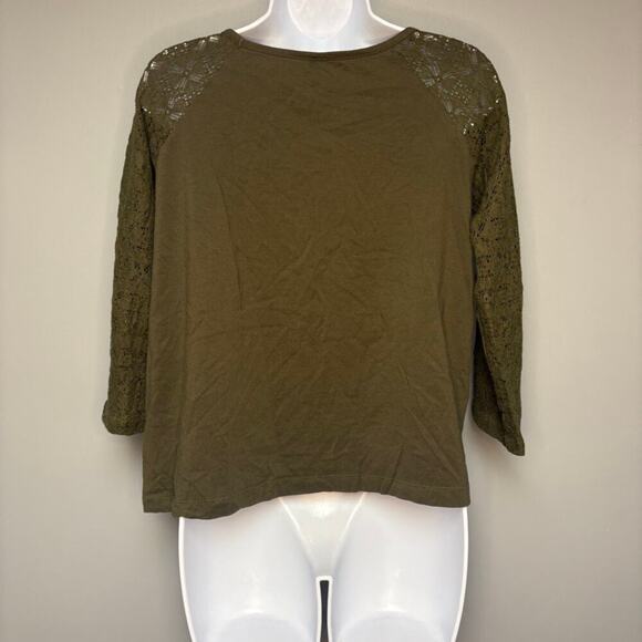 Free People Olive Green Crochet Sheer Boho Hippie Embroidered Top Sz S - Picture 3 of 5